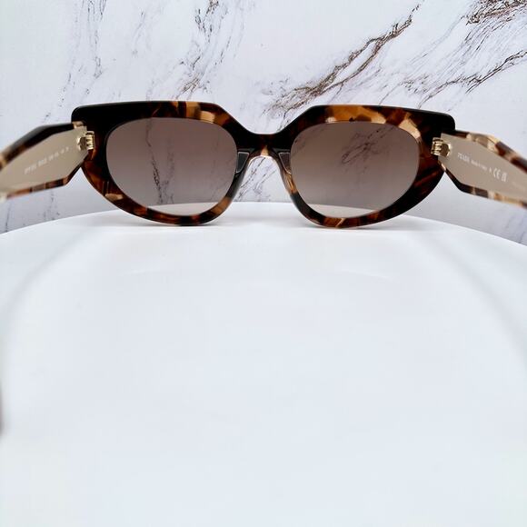 NEW PRADA Sunglasses Brown Tortoise Caramel Gold Symbole Oval Cat Eye Womens main image 8